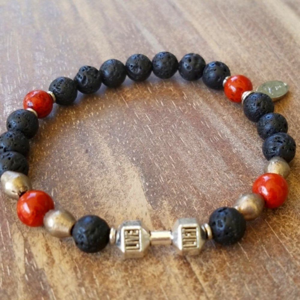 Men's ~ Red Jasper/Lava Dumbbell Bracelet